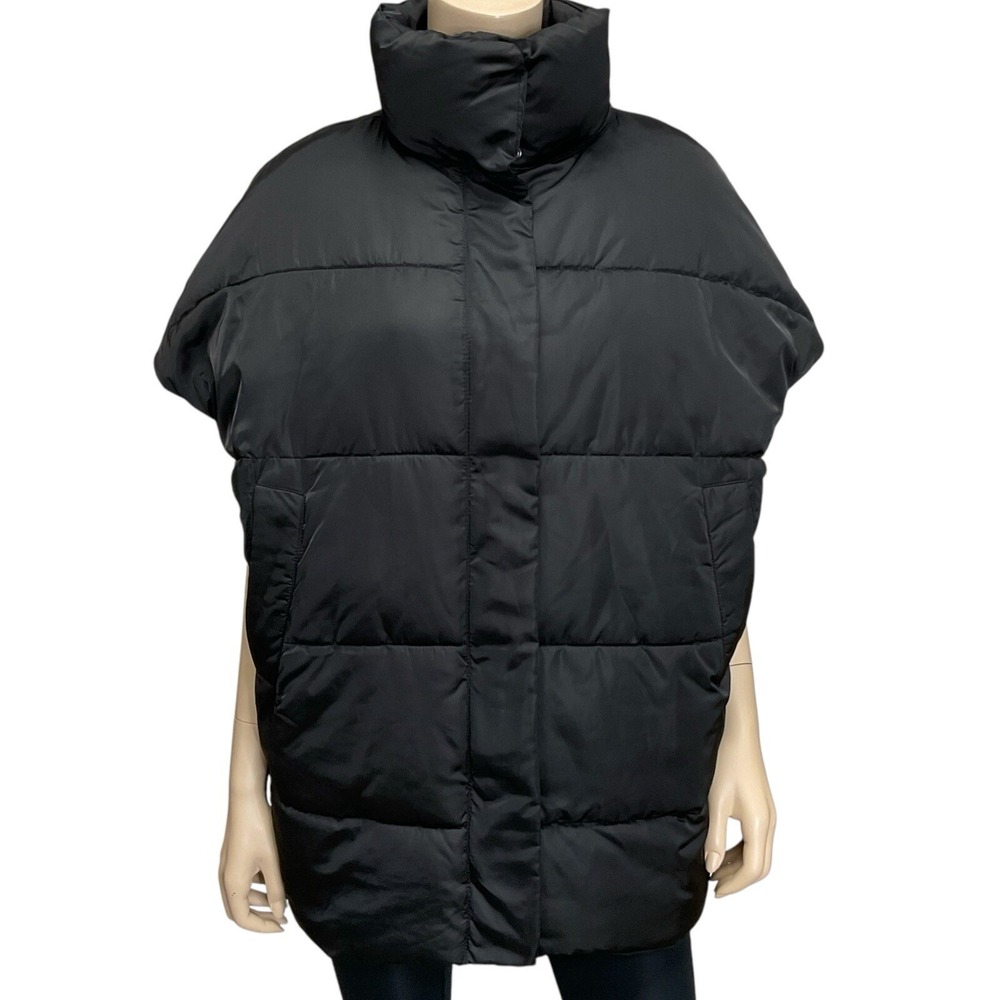 Kenneth Cole Puffer Vest Womens Large XL Black Zip Snap Stand Up Neck NWT $139